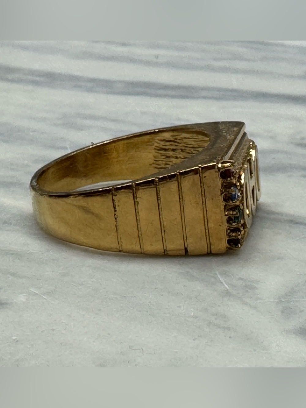 Vintage DAD Statement Ring Colorful Stone Accent Brass Sample Ring Size 9.5 - Picture 9 of 16